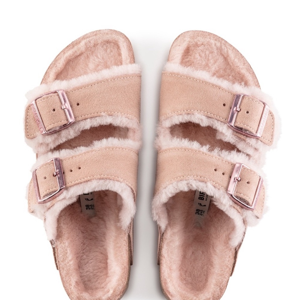 Birkenstock Pink Arizona Fuzzy Sandals